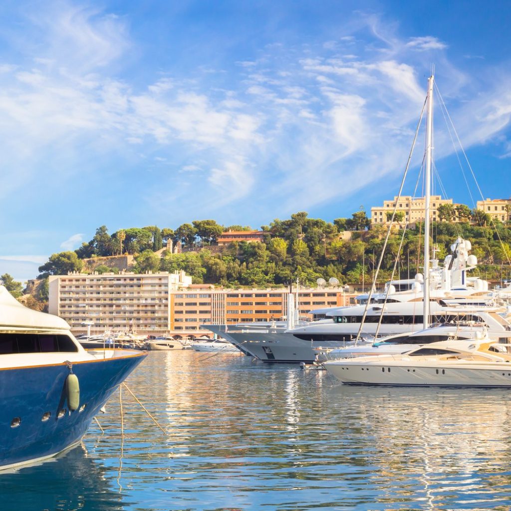 Luxury yachts moored in a Mediterranean harbour