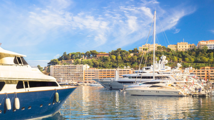 Luxury yachts moored in a Mediterranean harbour